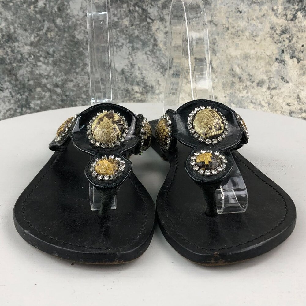 Mystique Boutique Black Sandal with Gold Embellishments